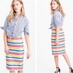 J. Crew knee spring pencil Striped coral red yellow blue black cream Skirt Midi